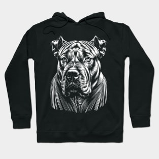 American Bulldog Portrait White on Black Hoodie